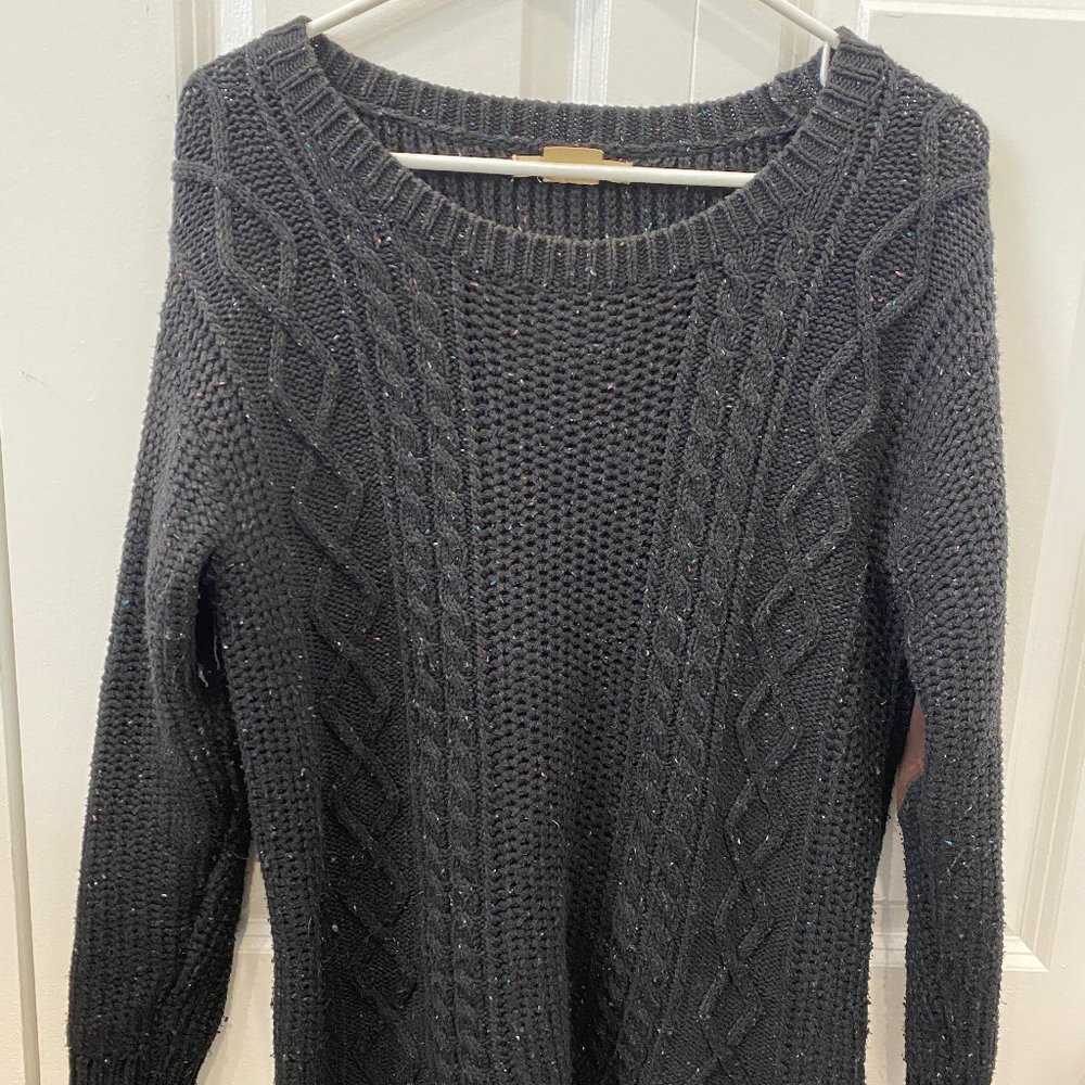 Black UO fisherman cable sweater w/ elbow patches